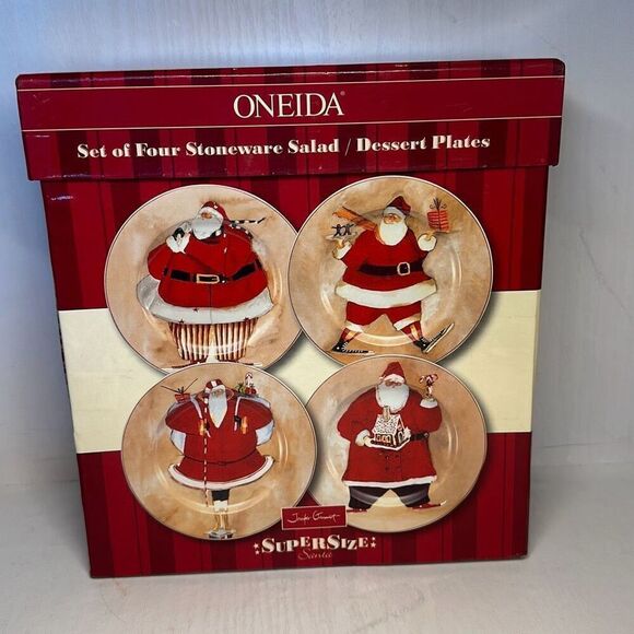Oneida Super Size Santa Jennifer Garant Set of 4 8 1/4" Plate Dessert Plate - Picture 1 of 4